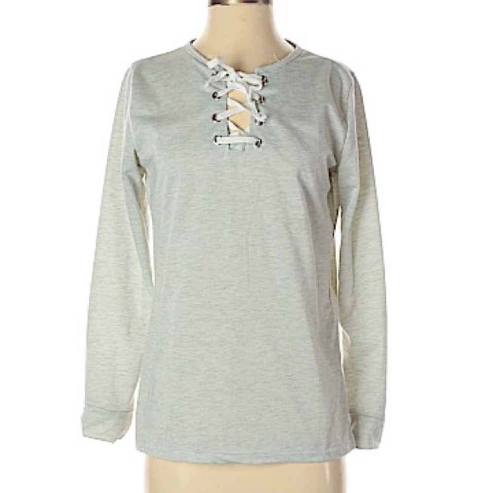 Vicabo Lace Up Long Sleeve Tee NEW Size Small Grey Everyday Essentials School